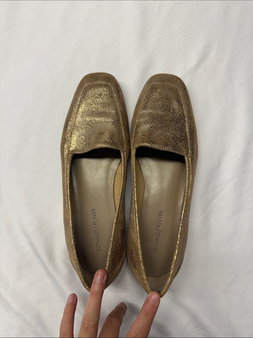 Donald J. Pliner Metallic Gold Leather Slip-On Loafers